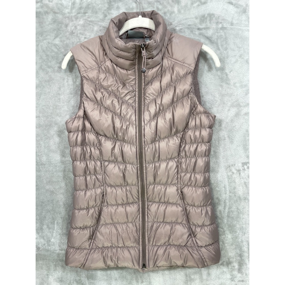 Athleta Womens Size XS Downalicious Goose Down Fill Puffer Vest Taupe Full Zip
